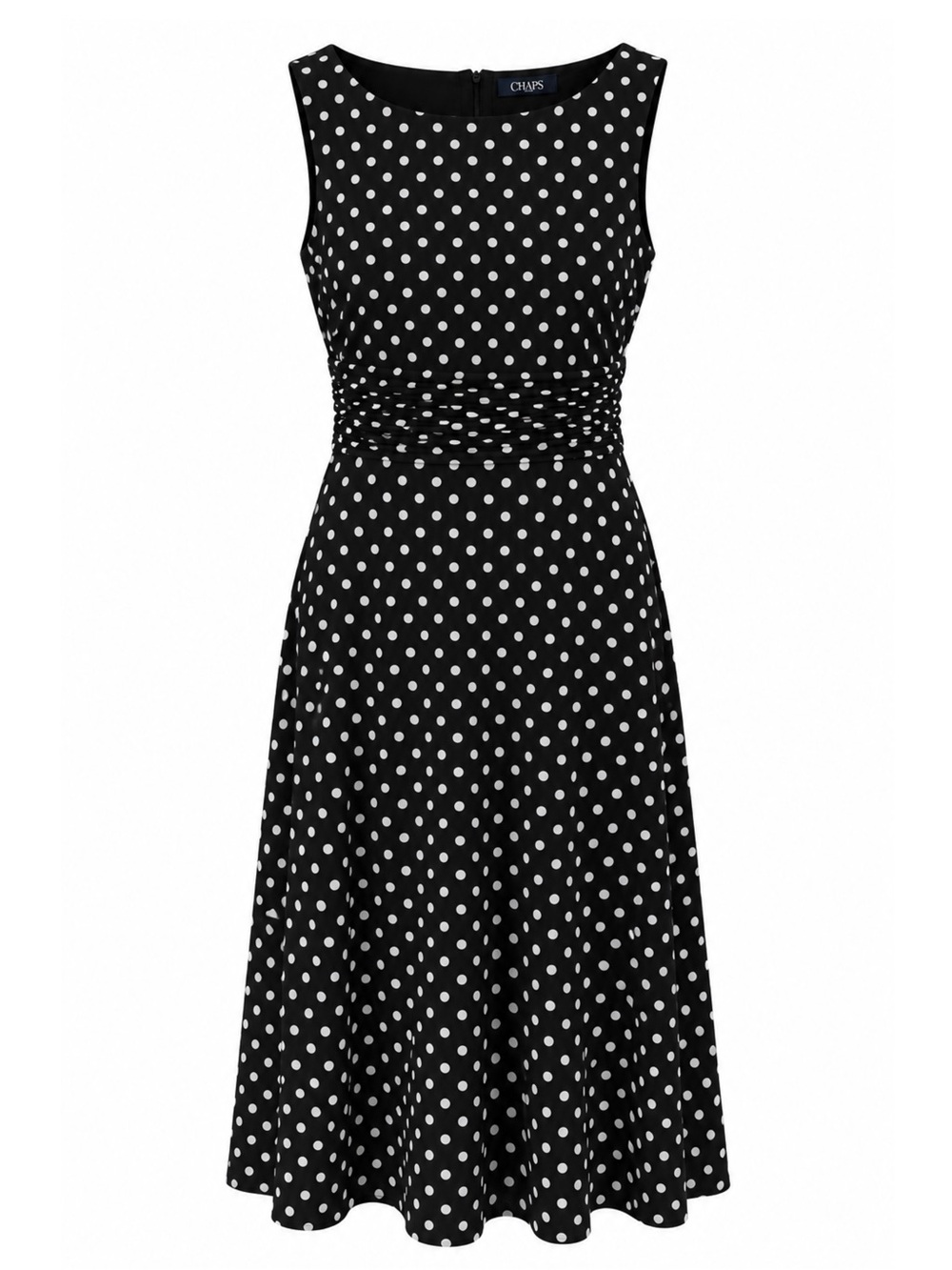 Ralph Lauren CHAPS Black and White Polka Dot Sleeveless Midi Dress